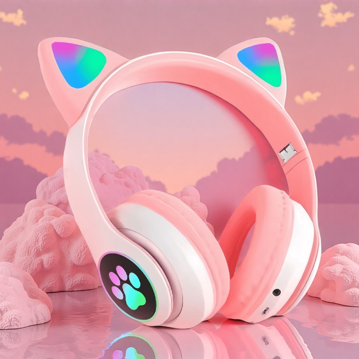 Wired Earphone Lightning - Nouveau Flash lumière oreilles de chat